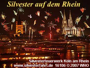 Silvester auf dem Rhein bei Köln