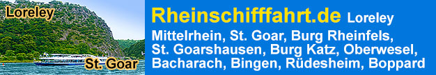 Rheinschifffahrt an der Loreley, Mittelrhein, St. Goar, Burg Rheinfels, St. Goarshausen, Burg Katz, Oberwesel, Bacharach, Bingen, Rdesheim, Burg Maus, Kamp-Bornhofen, Boppard