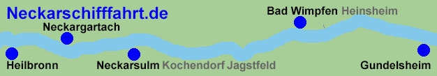 Neckarschifffahrt zwischen Heilbronn, Neckargartach, Neckarsulm, Bad Wimpfen, Heinsheim und Gundelsheim.