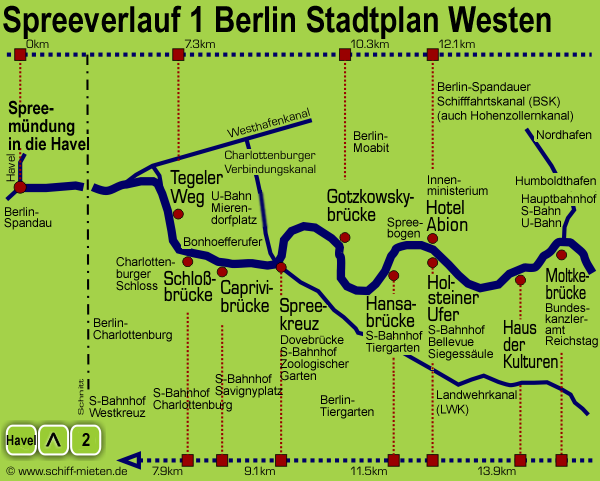 Spreeverlauf 1 Berlin Stadtplan Westen Schiffsanlegestellen Charlottenburg Moabit Tiergarten Anlegestellen