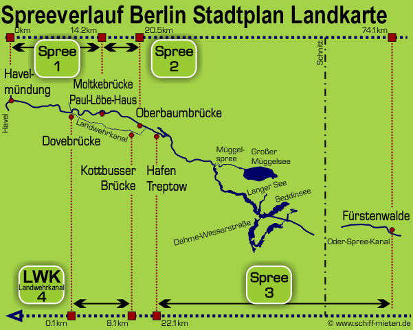 Spreeverlauf Berlin Stadtplan Landkarte Schiffsanlegestellen Anlegestellen